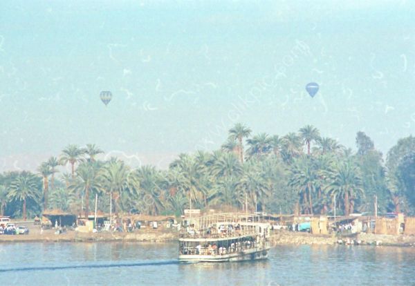 Overloaded Ferry Boat & Hot Air Balloons, River Nile